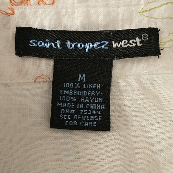 Two 100% Linen Blouses Lightweight White + 3/4 sleeve M Natural Fiber one floral - Picture 10 of 13